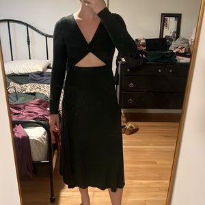 Green Maxi Long Sleeve Cut Outs Dress